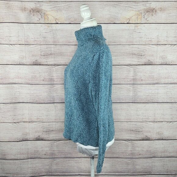 Sundance Silk Blend Blue Knit Champlain Scalloped Mock Neck Sweater XL Petite - Picture 2 of 8